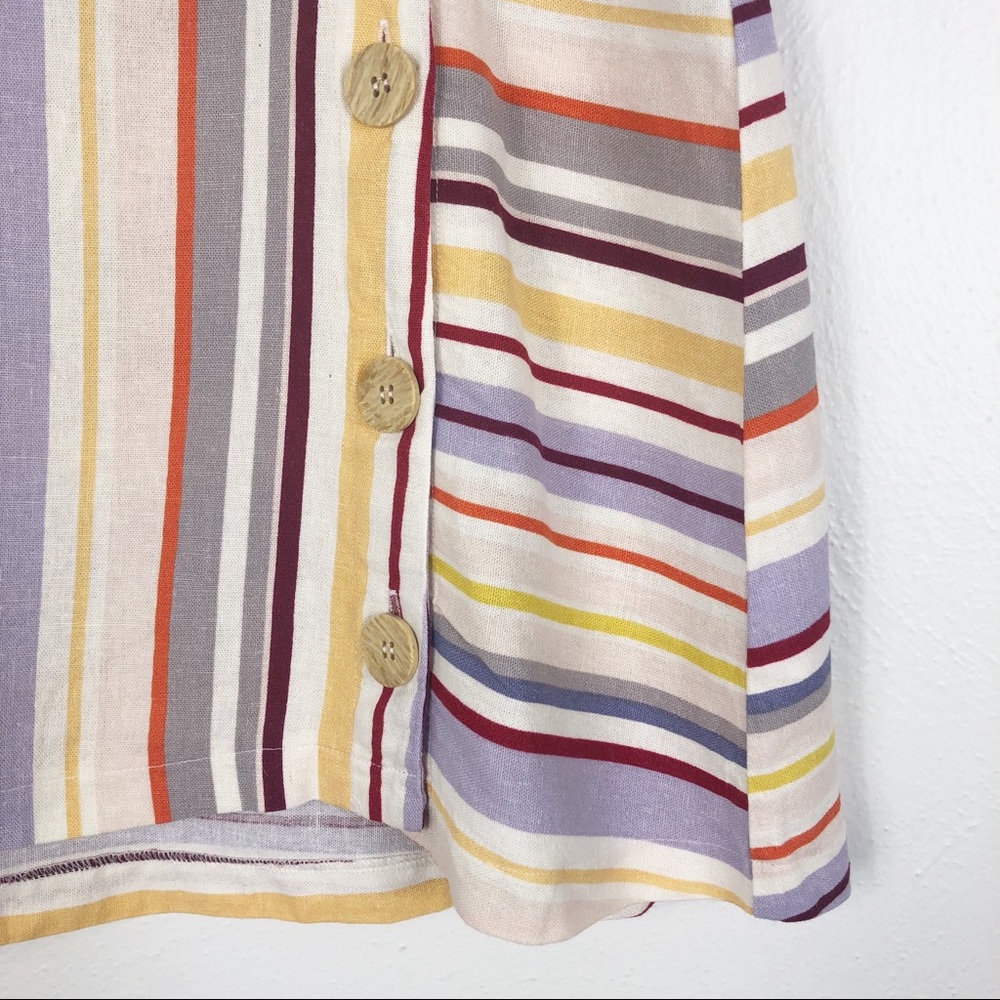 Lush Rainbow Striped Front Button Linen Micro Mini Skirt - Picture 4 of 8